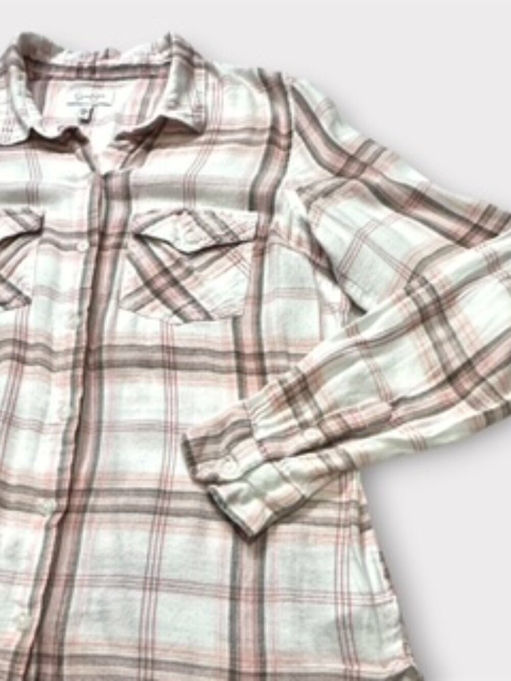 Jessica Simpson Womens Plaid Button-Up Shirt Long Sleeve Pink Multicolor Size L - Picture 6 of 15